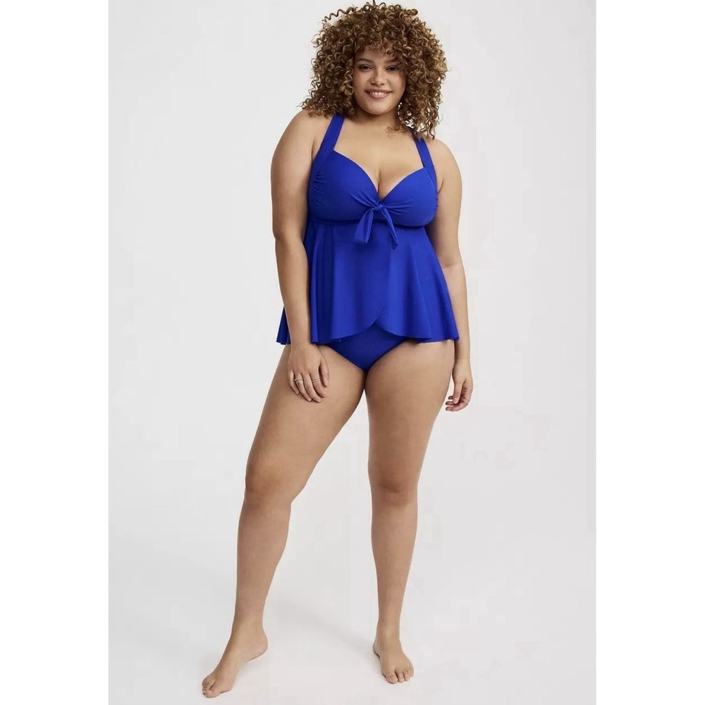 Torrid Tankini Swimsuit Mix Size 2 3 D/DD Royal Blue Flyaway Top High Waist Set